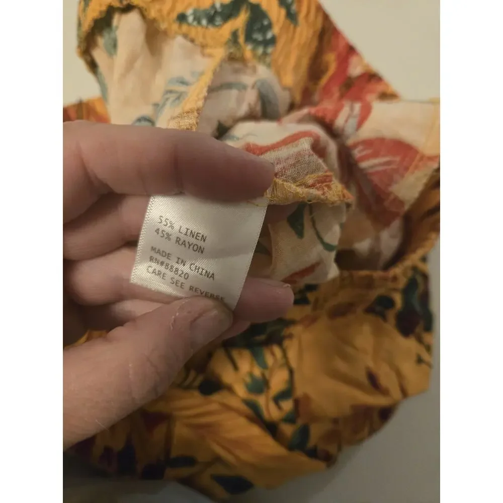Rachel Rachel Roy Shorts Womens S Floral Linen Blend Belted Mustard Tropical NWT